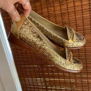 Kate Spade Gold Glitter Cora Loafers Flats Size 7.5